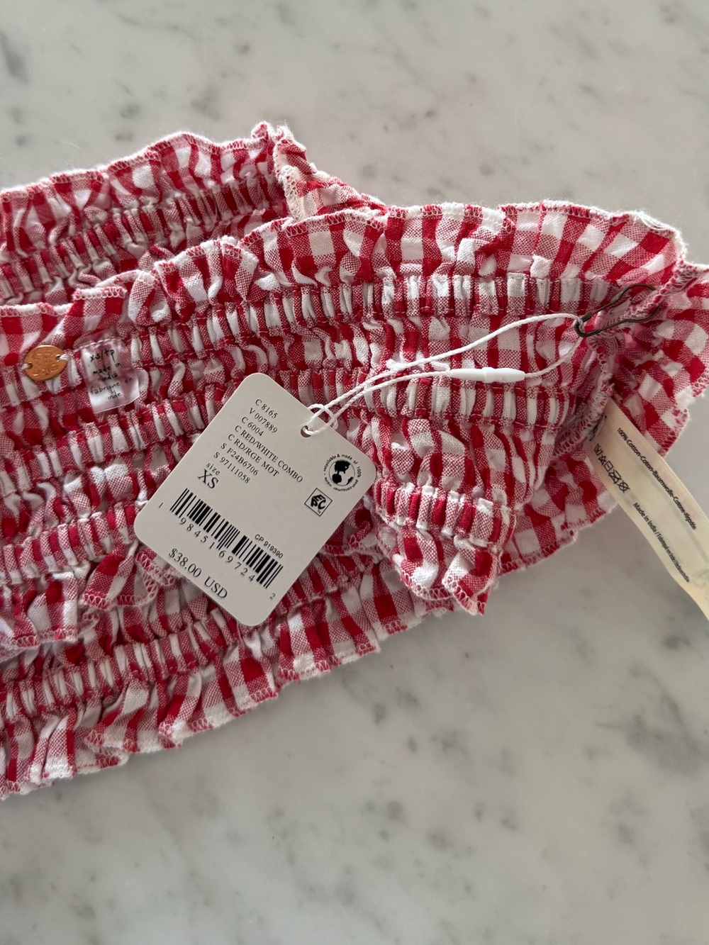 free people smocked gingham bandeau top - Picture 6 of 6